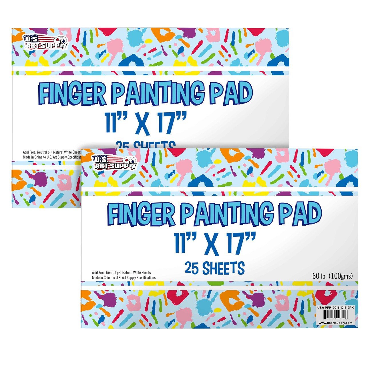U.S. Art Supply 11” x 17" Large Finger Painting Pad (2 Pack, 25 Sheets Each) - 60lb (100gsm) Acid-Free Coated Sheets, Finger Paint Paper for Painting, Drawing, Crafts, Artwork